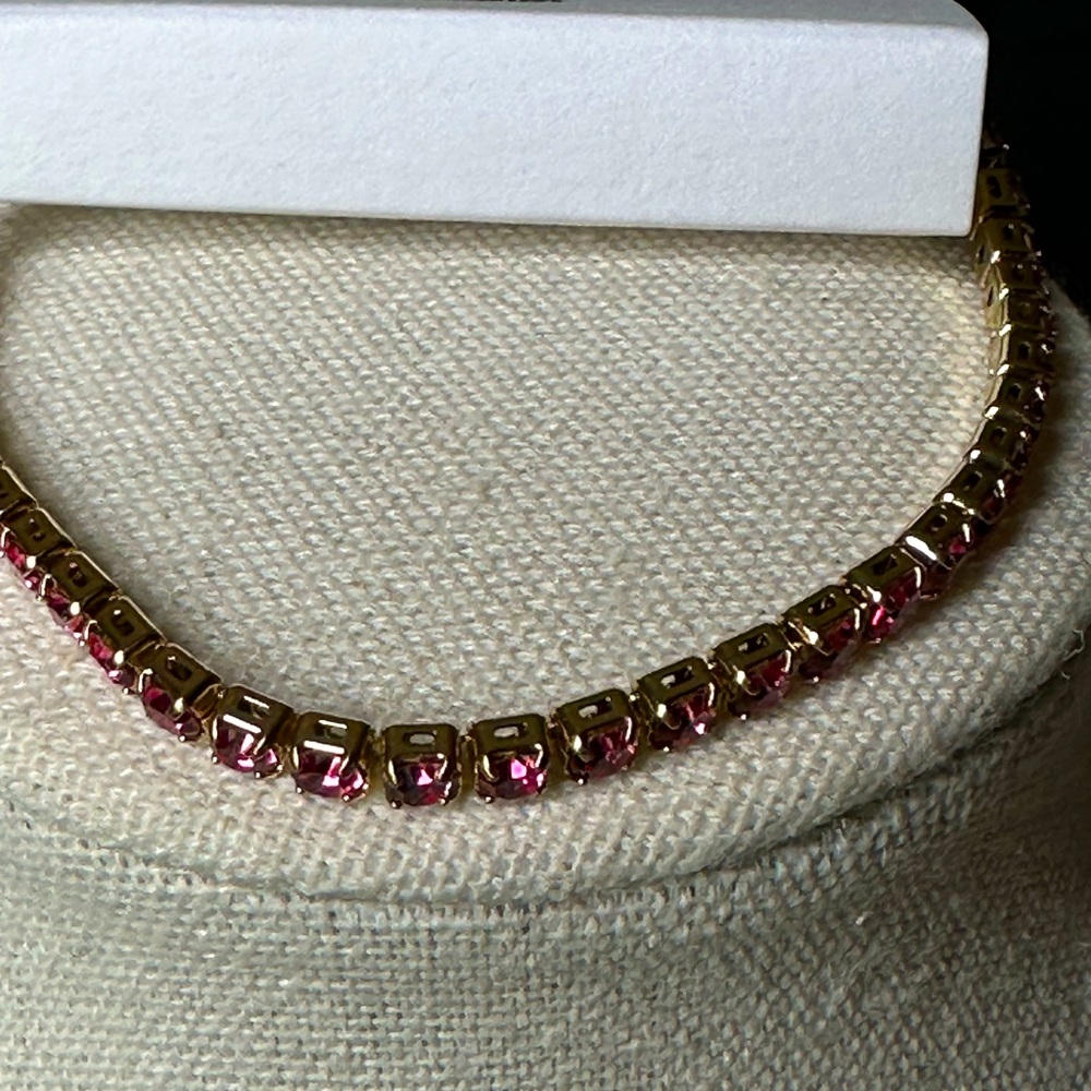 J Crew Classic Pink Rhinestone and Gold Tone Tennis Bracelet